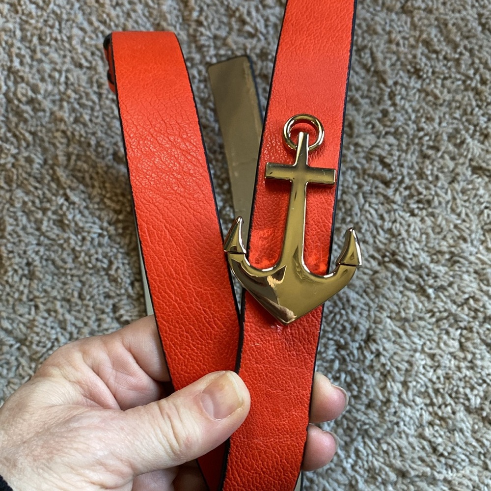 The Limited bright Orange/Red Belt with Gold Anchor Buckle